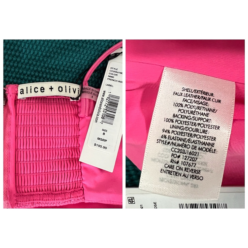 Alice + Olivia Carli Vegan Leather French Rose Pink Bra Cropped Top - Picture 10 of 13